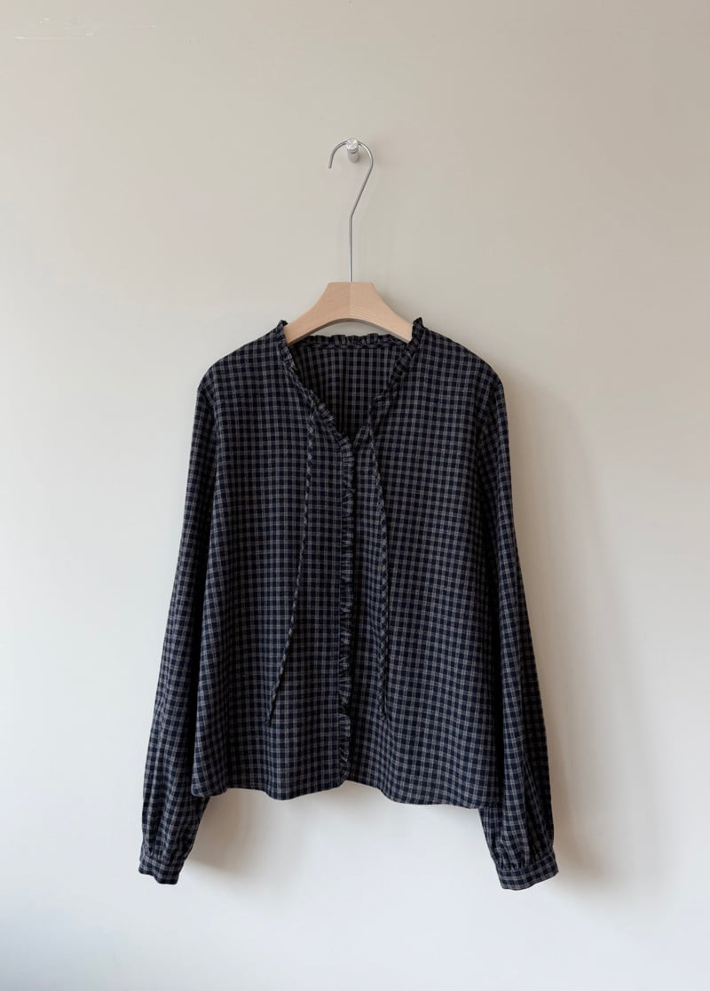 Amygrace - Korean Women Fashion - #womensfashion - Mio Check Frill Blouse - 2