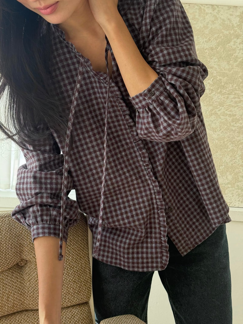 Amygrace - Korean Women Fashion - #womensfashion - Mio Check Frill Blouse - 6