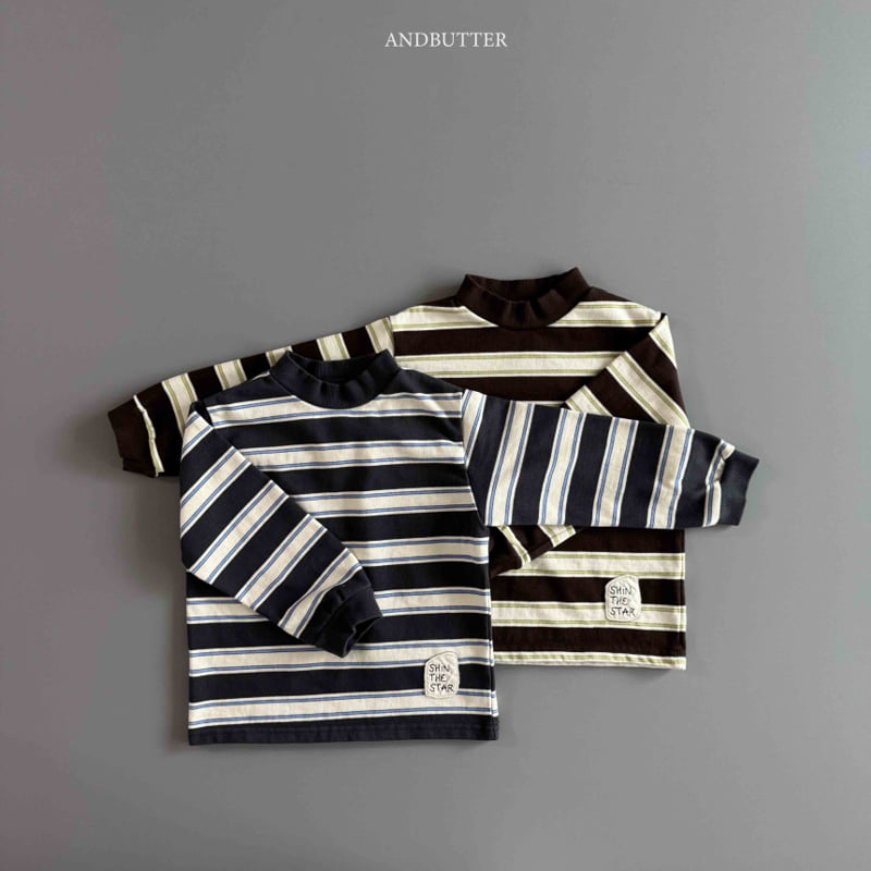 Andbutter - Korean Children Fashion - #childrensboutique - Stripe Patch Turtleneck Tee