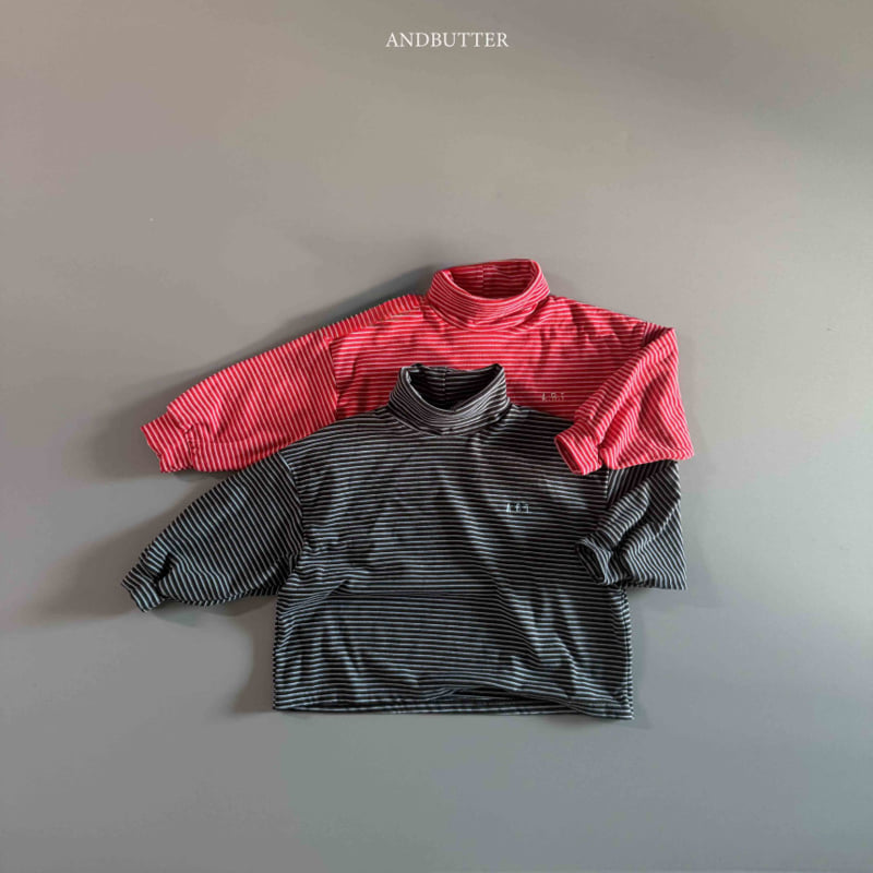 Andbutter - Korean Children Fashion - #kidsstore - Art Stripe Turtleneck Tee