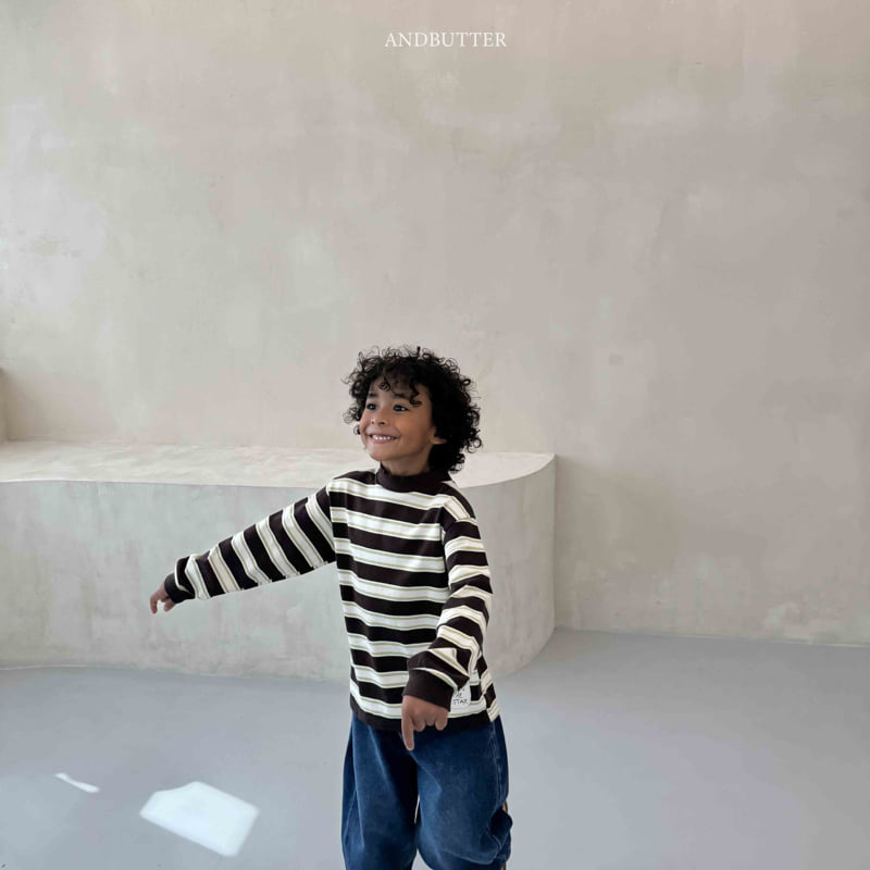 Andbutter - Korean Children Fashion - #prettylittlegirls - Stripe Patch Turtleneck Tee - 12