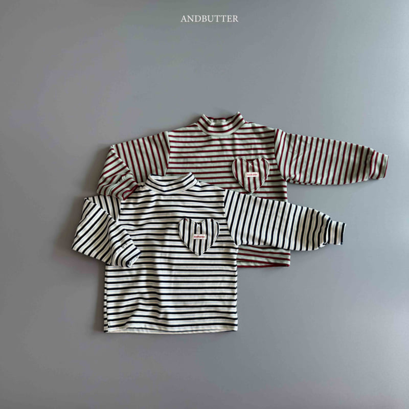 Andbutter - Korean Children Fashion - #todddlerfashion - Heart Pocket Turtleneck Tee