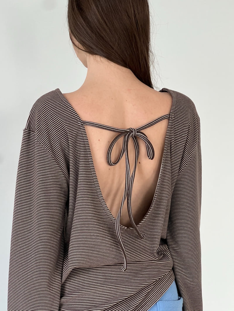 Another Avenue - Korean Women Fashion - #momslook - Stripe Back Ribbon Tee - 3