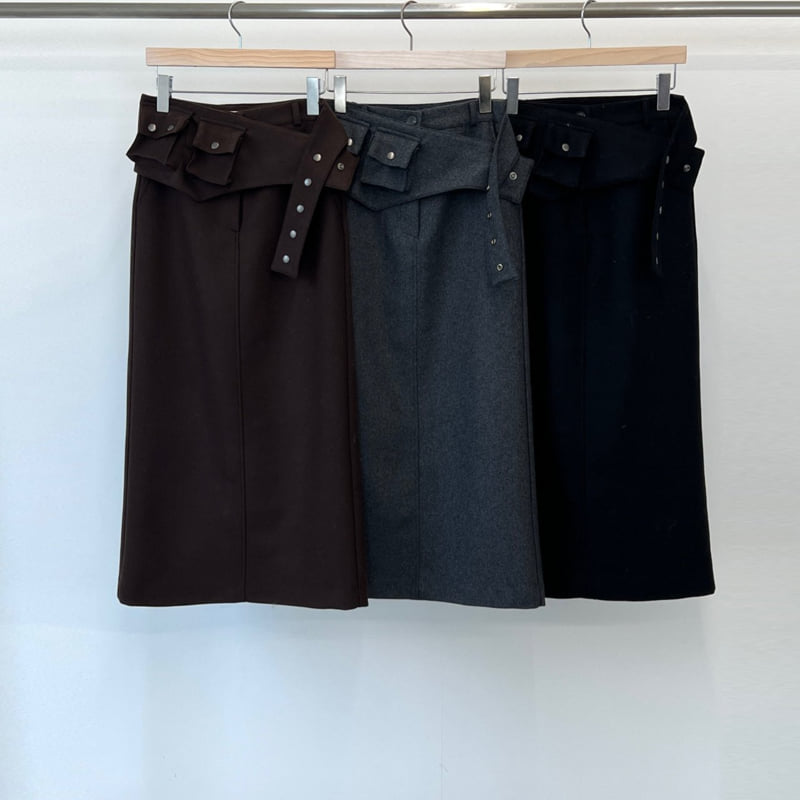 Another Avenue - Korean Women Fashion - #vintageinspired - Wool Belt Long Skirt