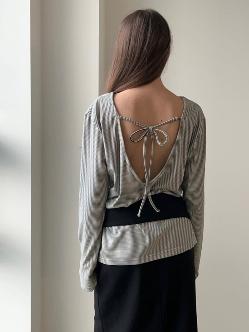 Another Avenue - Korean Women Fashion - #womensfashion - Stripe Back Ribbon Tee - 12