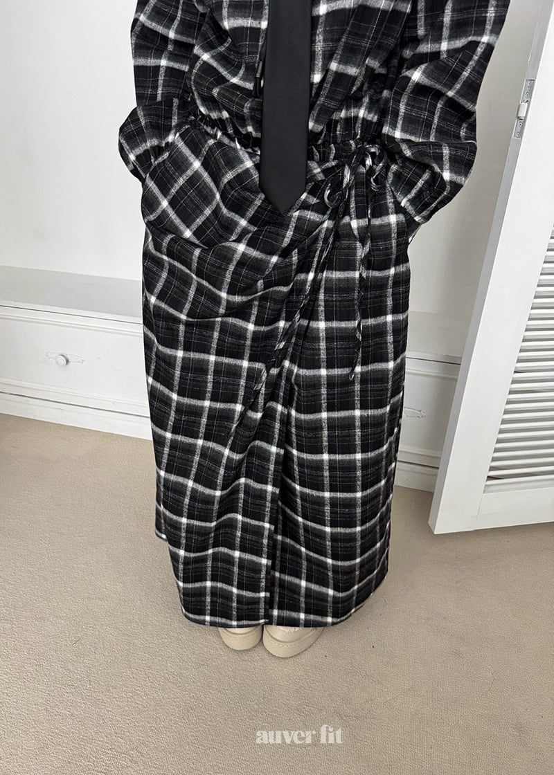 Auver_Fit - Korean Women Fashion - #momslook - Check Wrap Shirt One-piece - 7