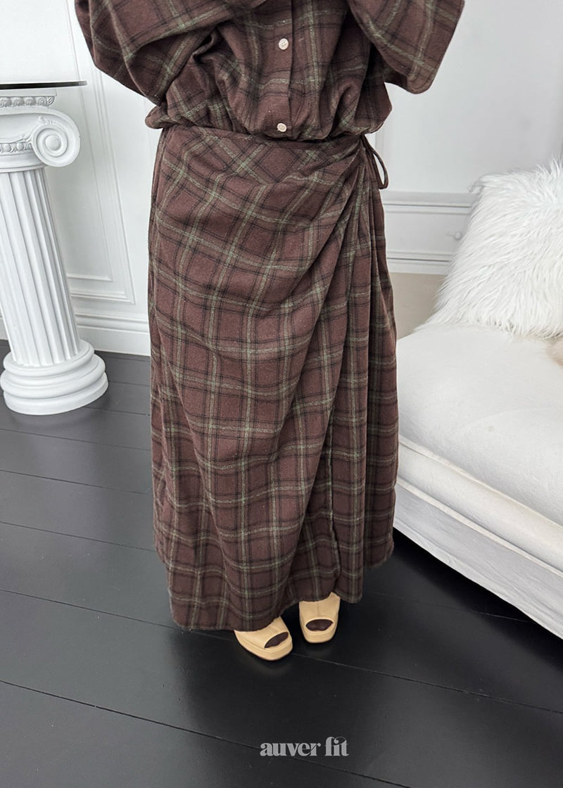 Auver_Fit - Korean Women Fashion - #momslook - Check Wrap Shirt One-piece - 9
