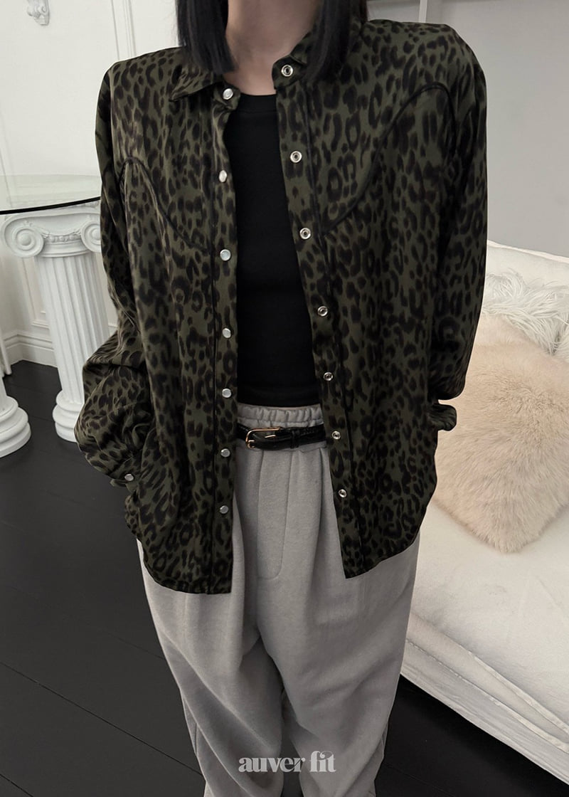Auver_Fit - Korean Women Fashion - #restrostyle - Leopard Cowboy Shirt - 10