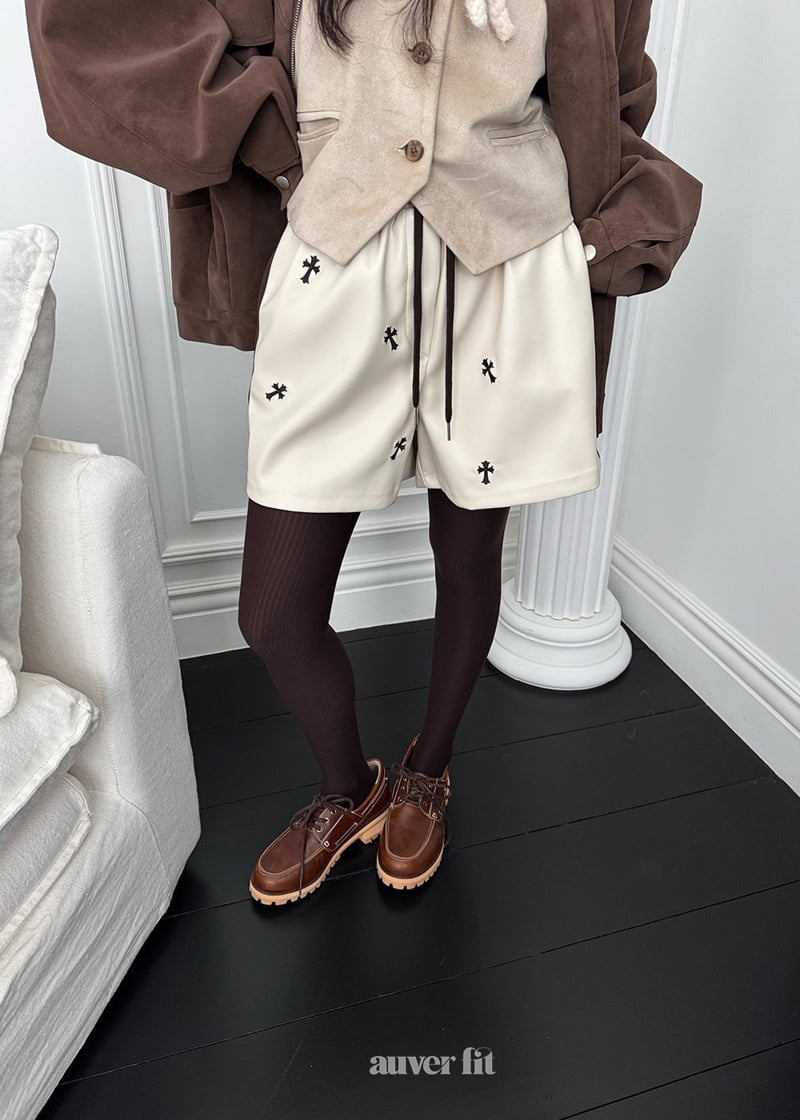 Auver_Fit - Korean Women Fashion - #womensfashion - Leather Cross Shorts