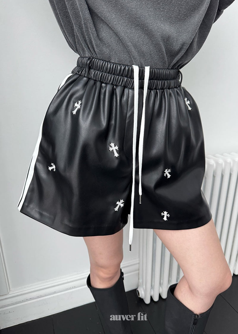 Auver_Fit - Korean Women Fashion - #womensfashion - Leather Cross Shorts - 3