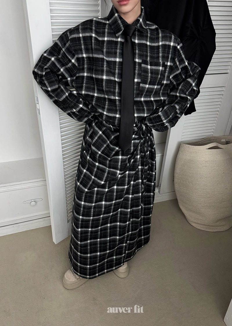 Auver_Fit - Korean Women Fashion - #womensfashion - Check Wrap Shirt One-piece - 6