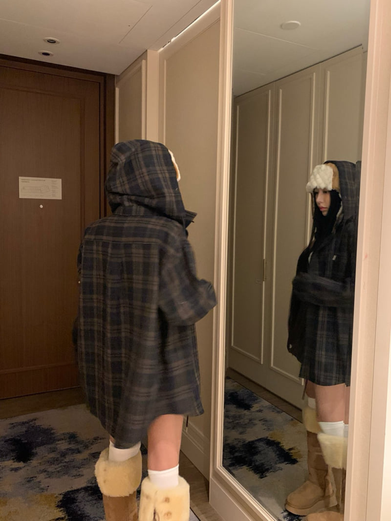 Badcalm - Korean Women Fashion - #momslook - Wool Check Hood Shirt - 10