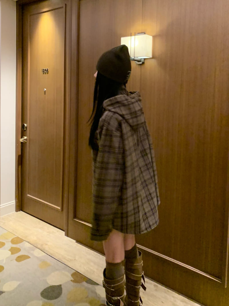 Badcalm - Korean Women Fashion - #momslook - Wool Check Hood Shirt - 6