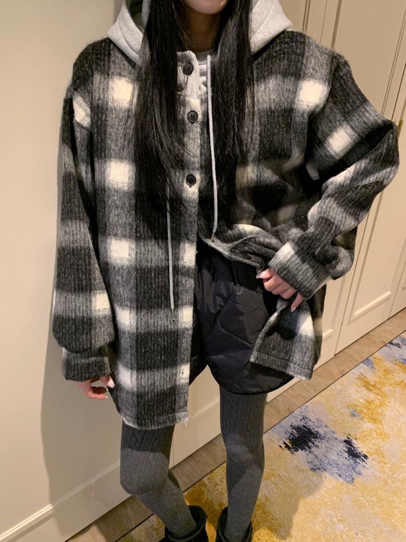 Badcalm - Korean Women Fashion - #momslook - Big Hoodie Wool Check Shirt - 7