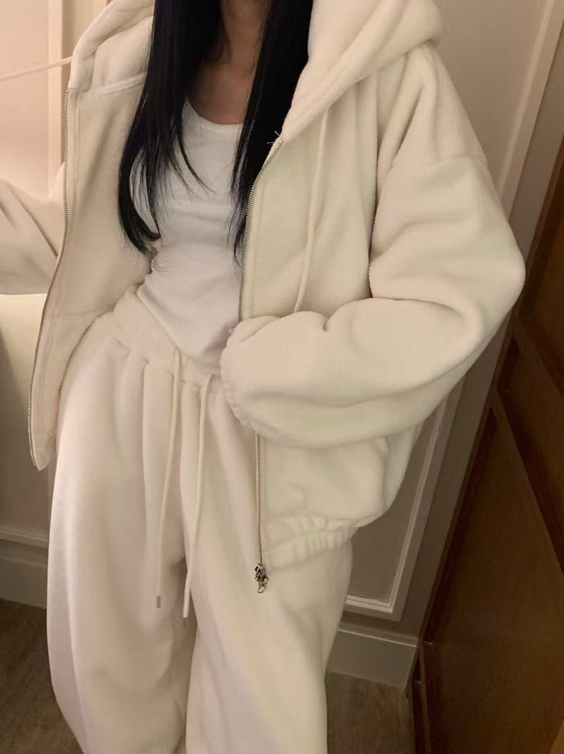 Badcalm - Korean Women Fashion - #momslook - Fluffy Cloud Hoodie Zip-Up - 11