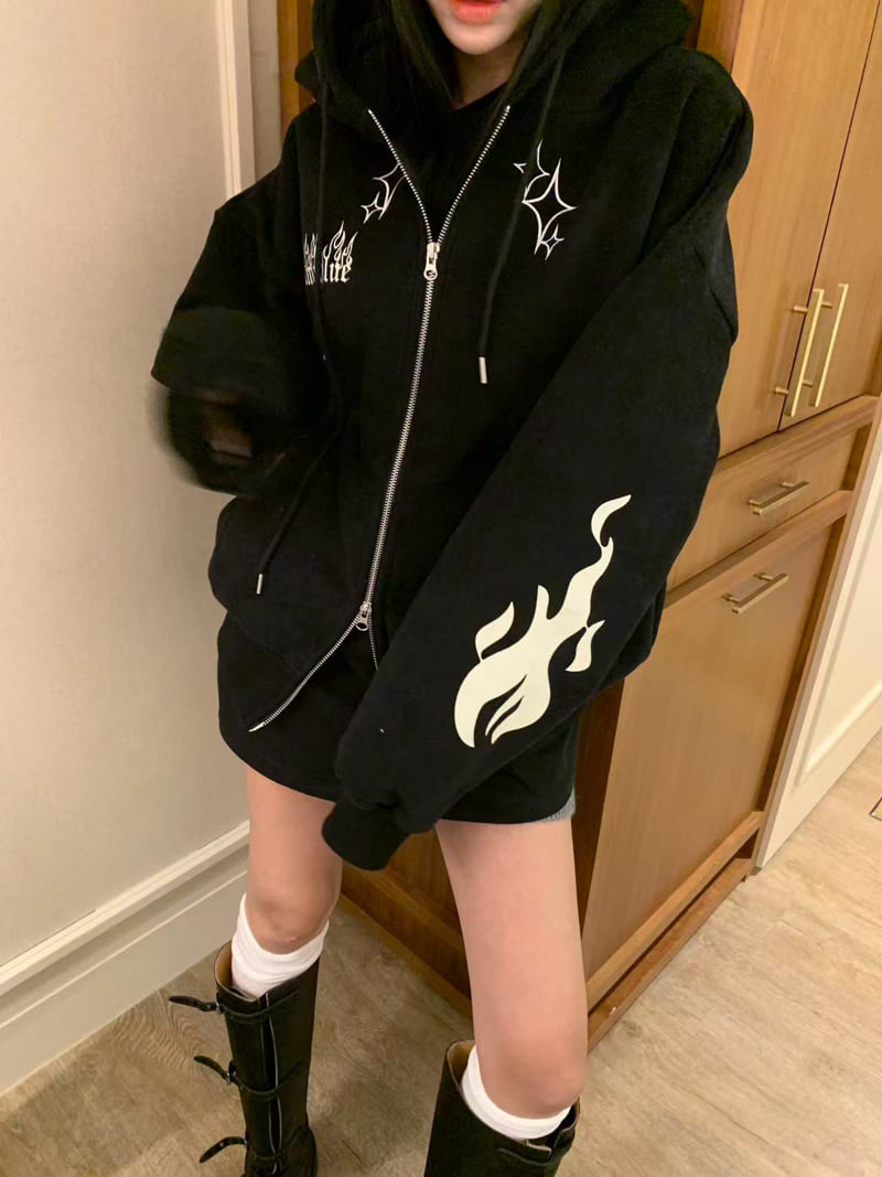 Badcalm - Korean Women Fashion - #momslook - Mix Double Fleece Hoodie Jacket