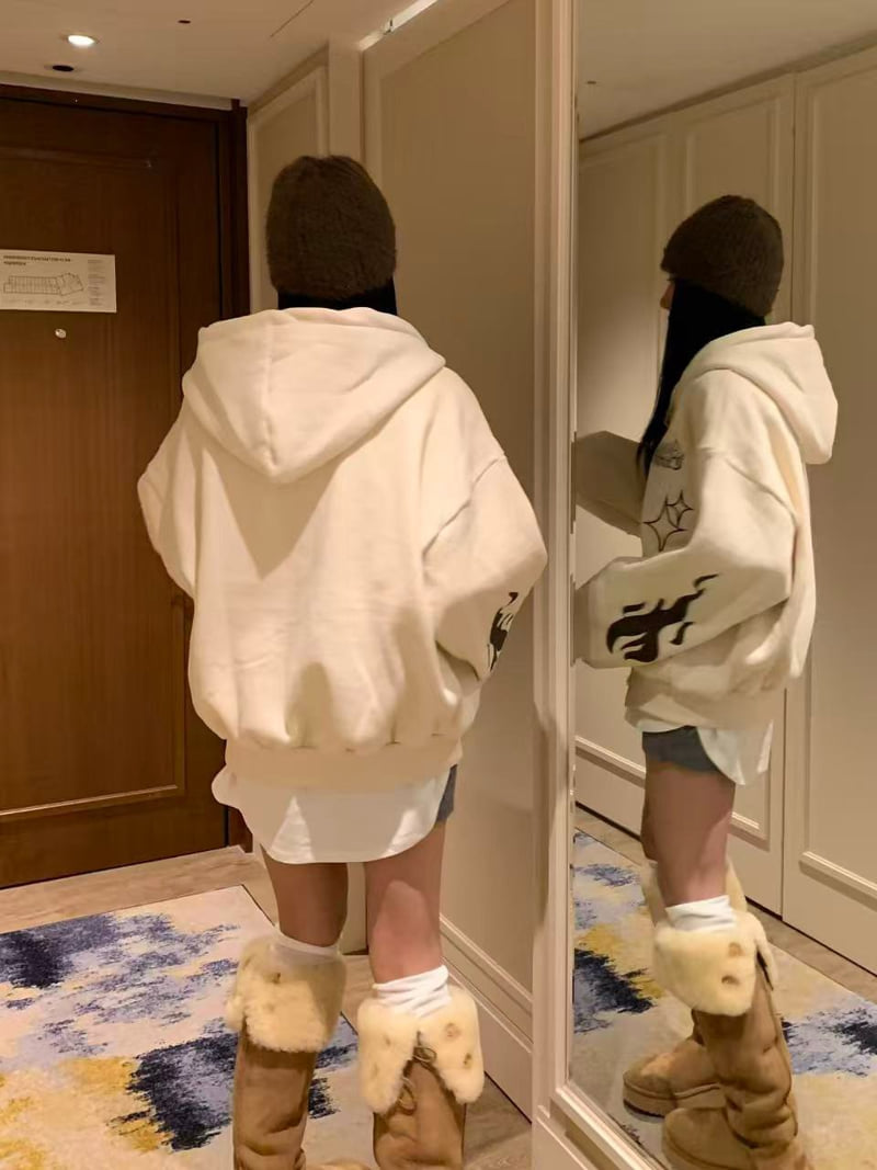 Badcalm - Korean Women Fashion - #momslook - Mix Double Fleece Hoodie Jacket - 11