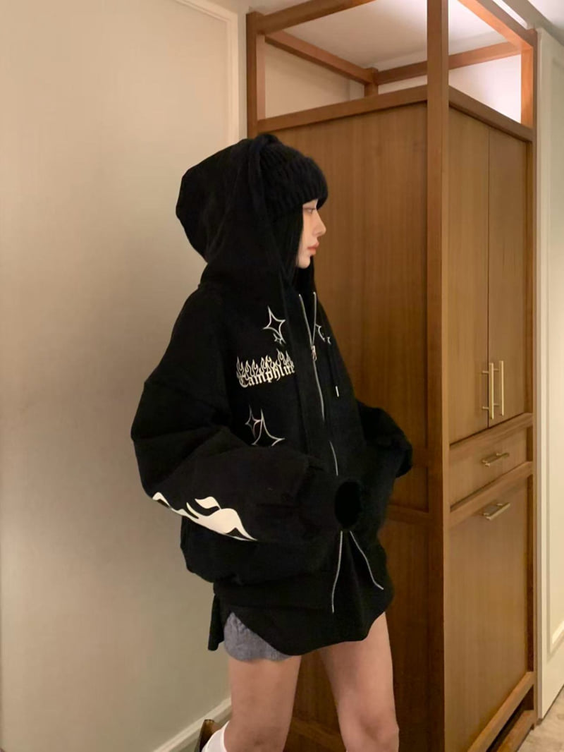 Badcalm - Korean Women Fashion - #momslook - Mix Double Fleece Hoodie Jacket - 3