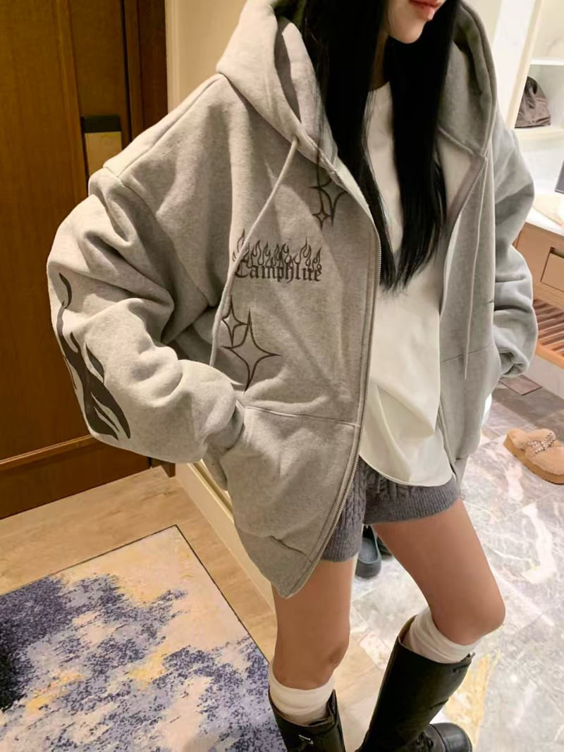 Badcalm - Korean Women Fashion - #momslook - Mix Double Fleece Hoodie Jacket - 7