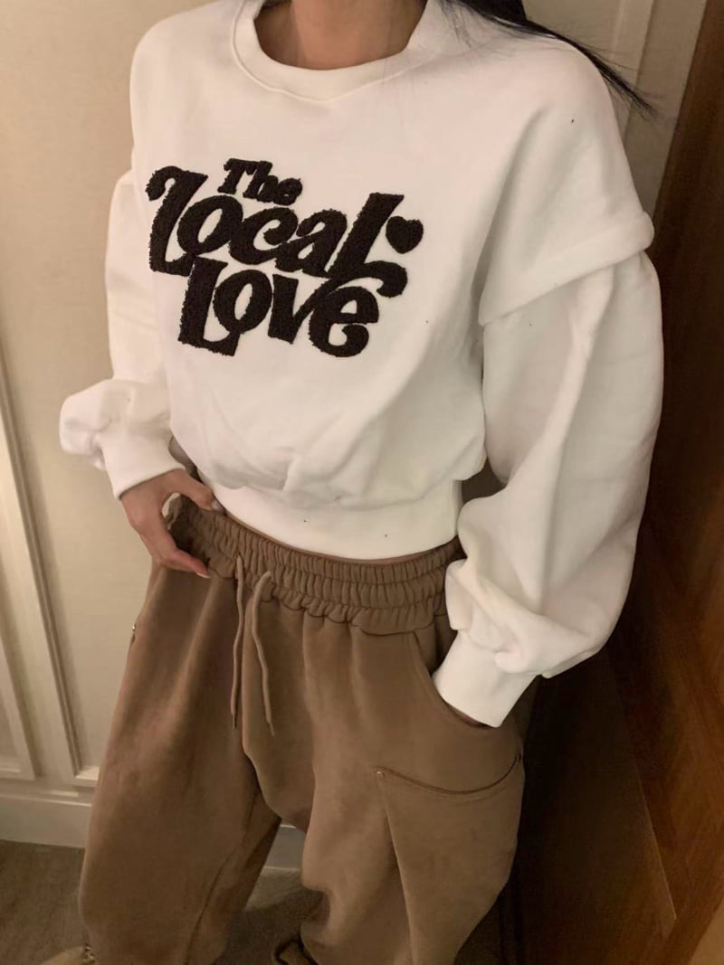 Badcalm - Korean Women Fashion - #momslook - Roll-Up Love Sweatshirt - 2