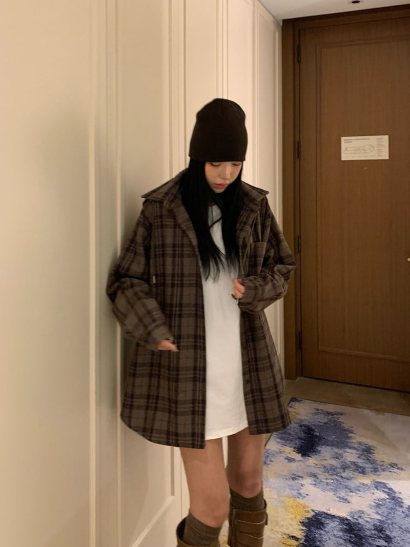 Badcalm - Korean Women Fashion - #romanticstyle - Wool Check Hood Shirt - 2