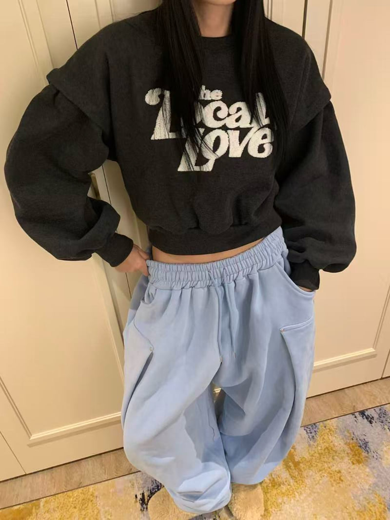 Badcalm - Korean Women Fashion - #vintageinspired - Roll-Up Love Sweatshirt - 12