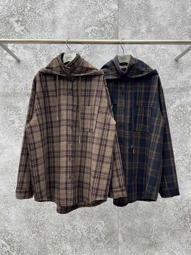 Badcalm - Korean Women Fashion - #womensfashion - Wool Check Hood Shirt - 11