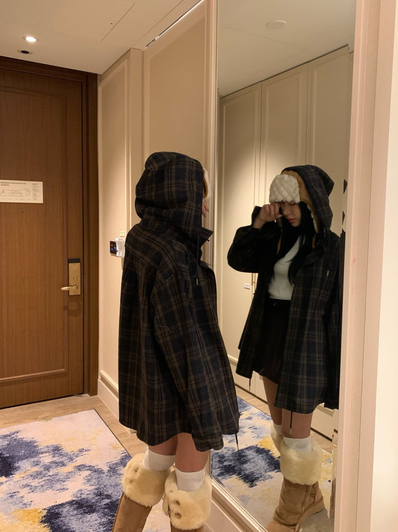 Badcalm - Korean Women Fashion - #womensfashion - Wool Check Hood Shirt - 9