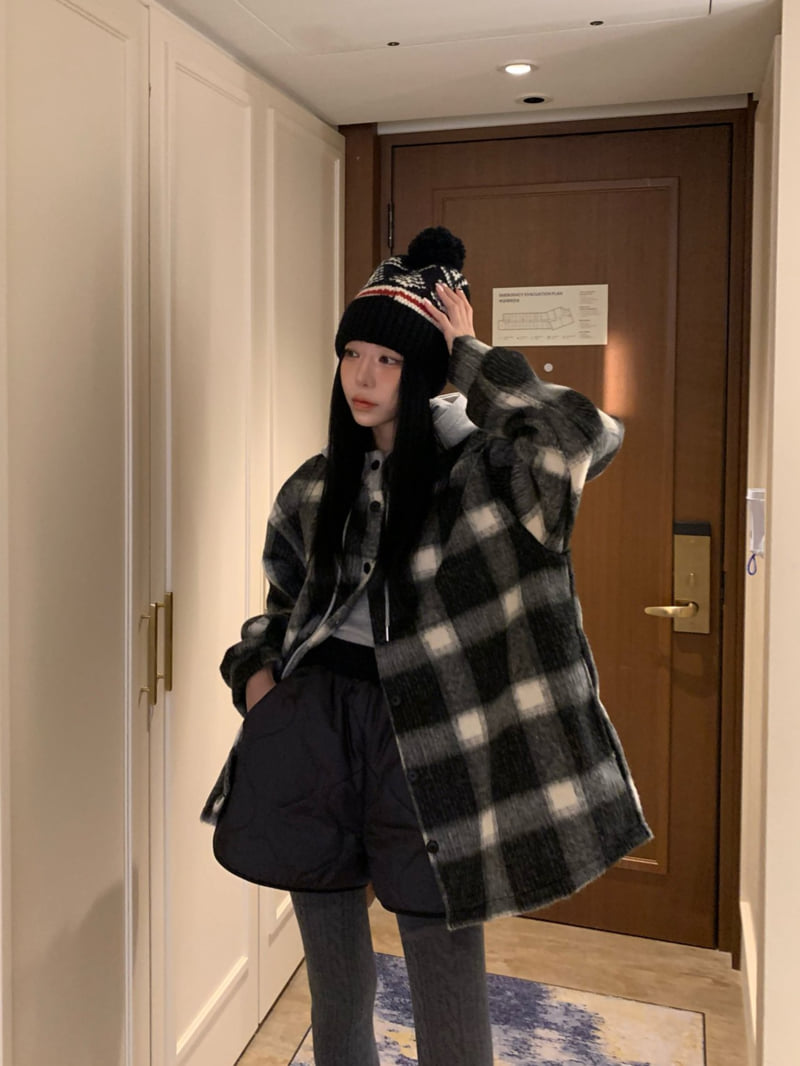 Badcalm - Korean Women Fashion - #womensfashion - Big Hoodie Wool Check Shirt - 6