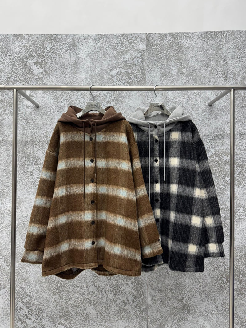 Badcalm - Korean Women Fashion - #womensfashion - Big Hoodie Wool Check Shirt - 8