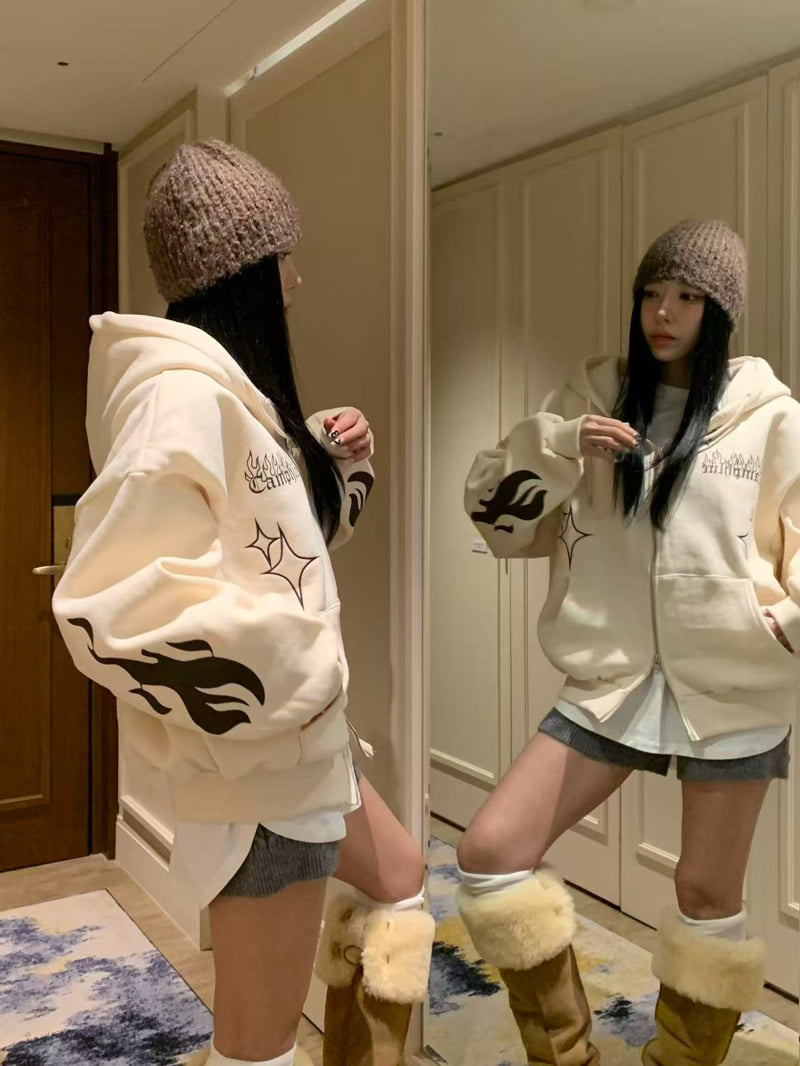 Badcalm - Korean Women Fashion - #womensfashion - Mix Double Fleece Hoodie Jacket - 10