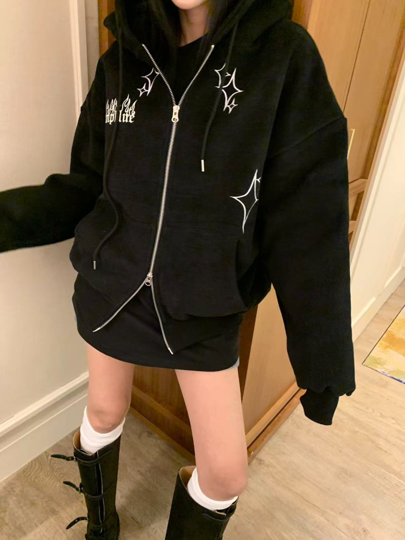 Badcalm - Korean Women Fashion - #womensfashion - Mix Double Fleece Hoodie Jacket - 2
