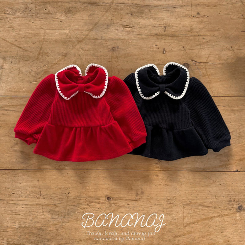Banana J - Korean Children Fashion - #childofig - Ribbon Waffle Collar Tee