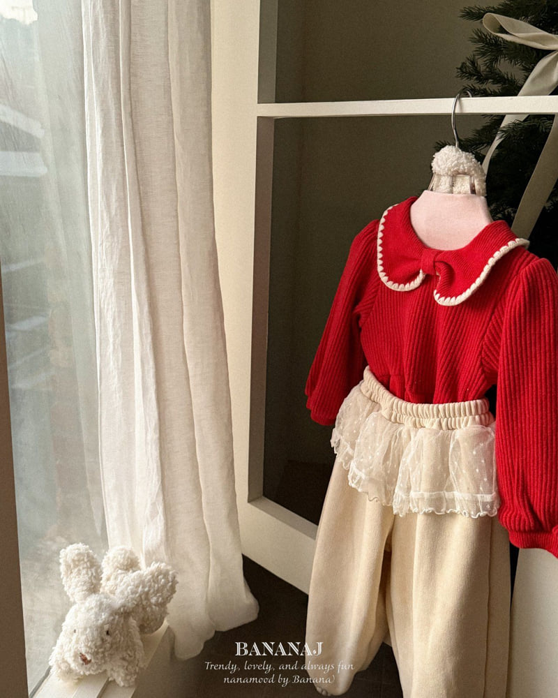 Banana J - Korean Children Fashion - #fashionkids - Ribbon Waffle Collar Tee - 5