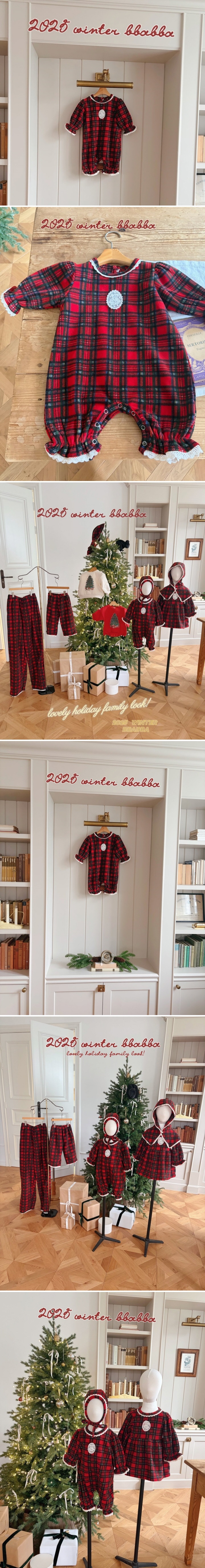 Bbabba - Korean Baby Fashion - #babyootd - Noel Check Long Suit Bonnet Set