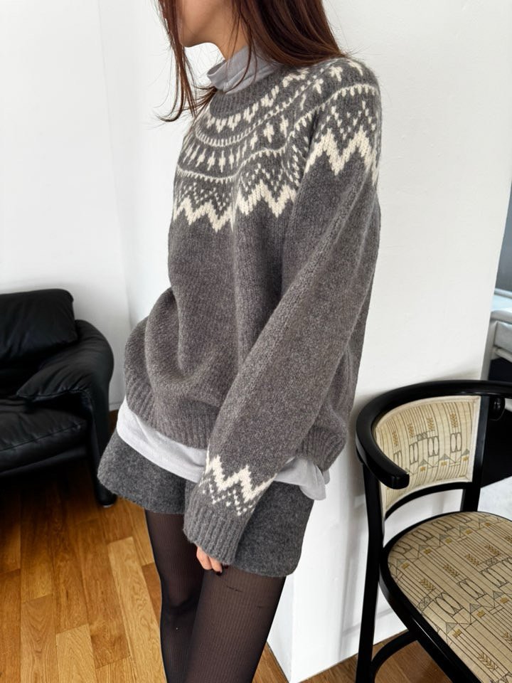 Better - Korean Women Fashion - #momslook - Nordic Round Knit - 5