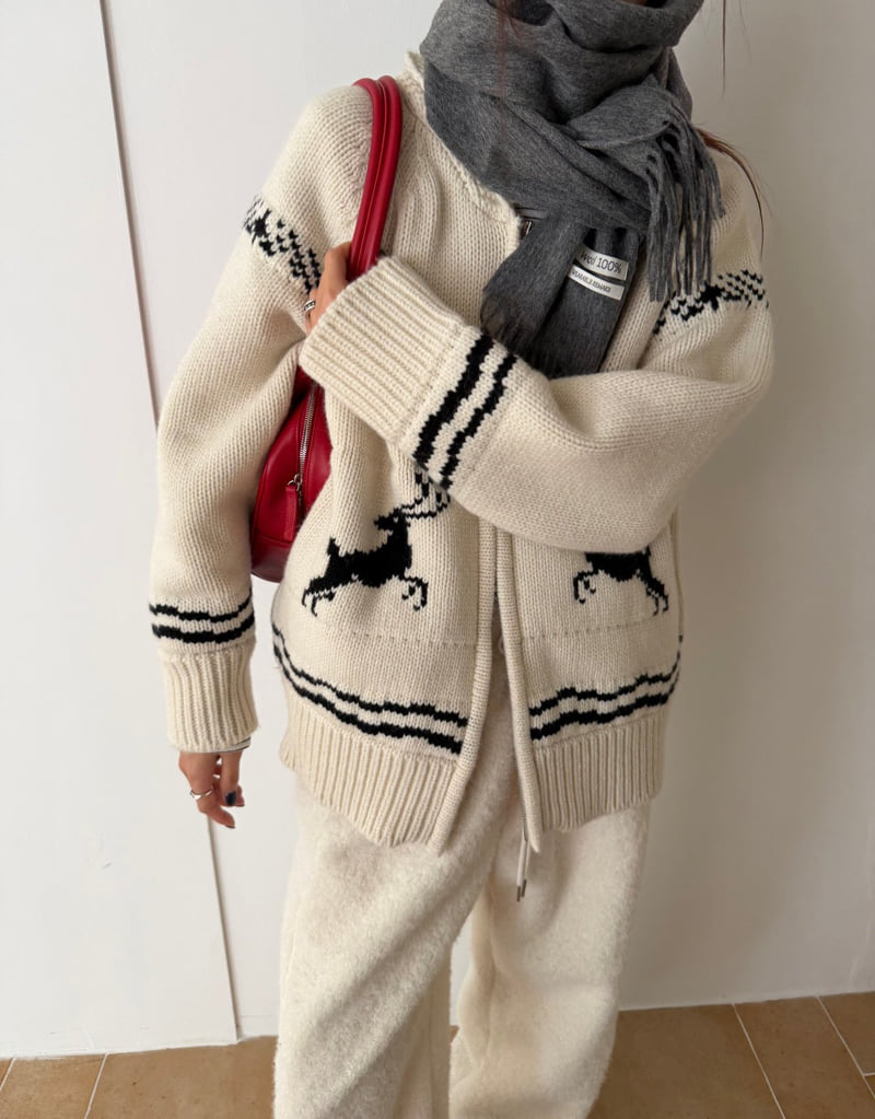 Better - Korean Women Fashion - #womensfashion - Jacquard Knit Zip-Up - 3