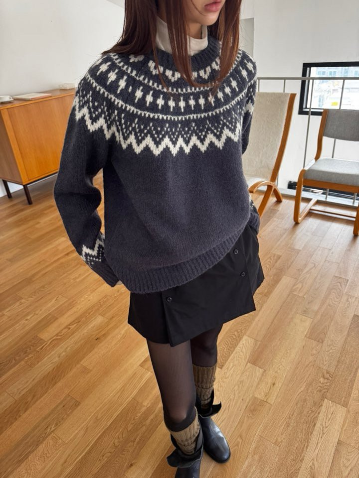 Better - Korean Women Fashion - #womensfashion - Nordic Round Knit - 8