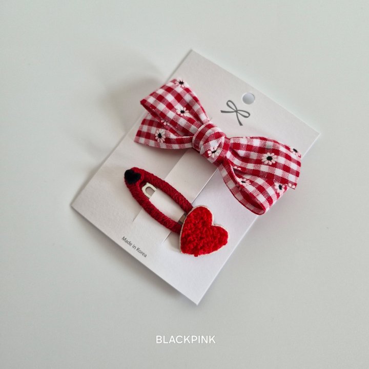 Black Pink - Korean Children Fashion - #Kfashion4kids - Fuzzy Heart Check Set - 5
