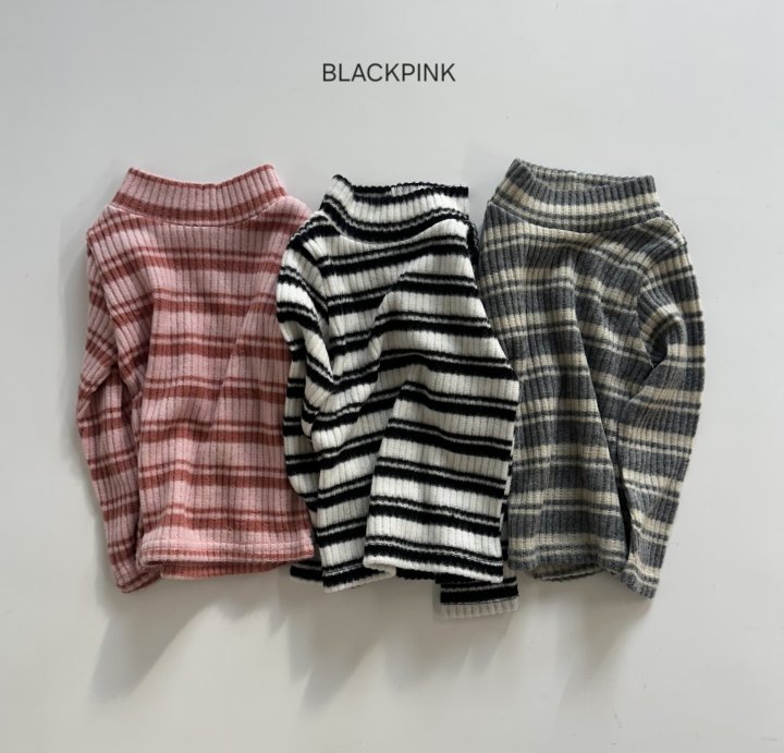 Black Pink - Korean Children Fashion - #Kfashion4kids - Fleece Knit Stripe Half Turtleneck