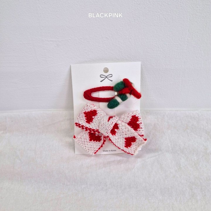 Black Pink - Korean Children Fashion - #childofig - Heart Knit Ribbon Set - 4