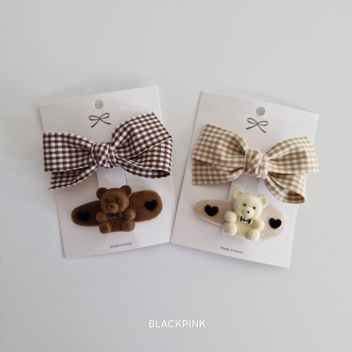 Black Pink - Korean Children Fashion - #childrensboutique - Check Bear Set