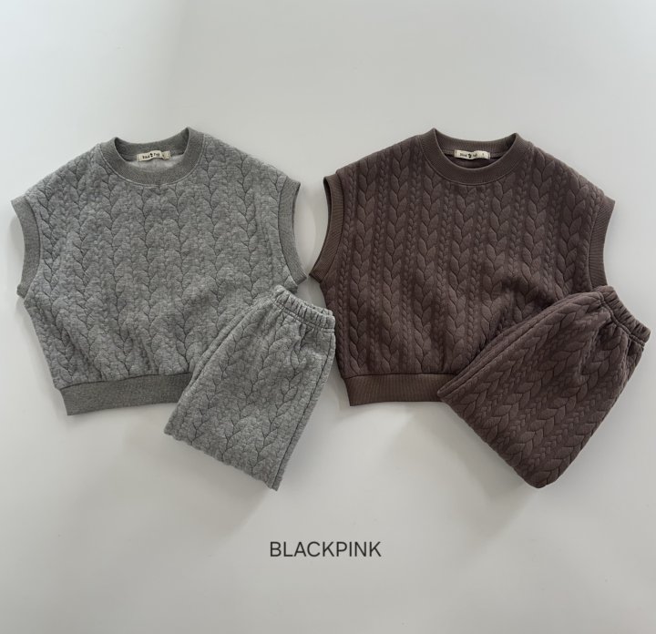 Black Pink - Korean Children Fashion - #childrensboutique - Quilted Cable Knit Set-up