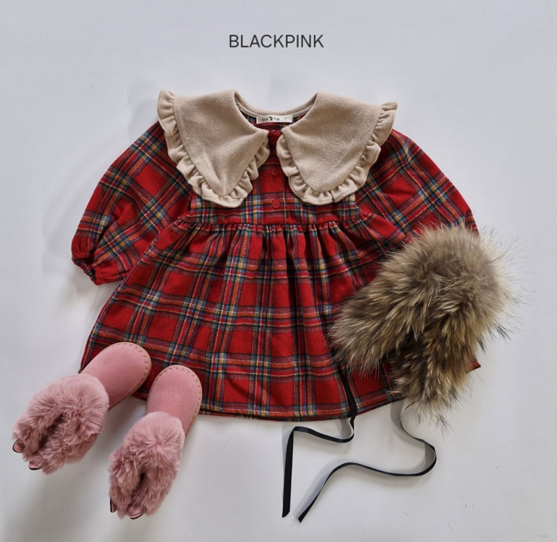Black Pink - Korean Children Fashion - #childrensboutique - Christmas Check One-piece - 6