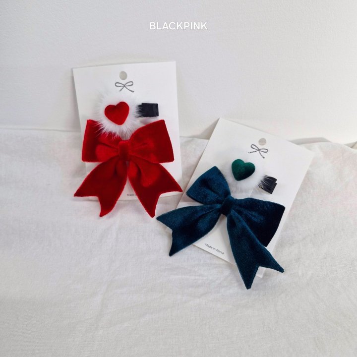 Black Pink - Korean Children Fashion - #designkidswear - Velvet Ribbon Heart Set