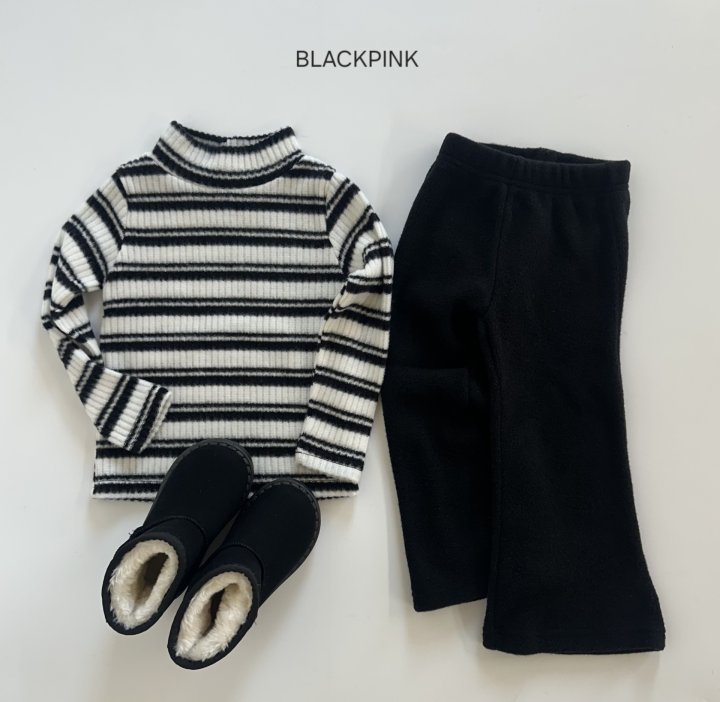Black Pink - Korean Children Fashion - #designkidswear - Fleece Knit Stripe Half Turtleneck - 9