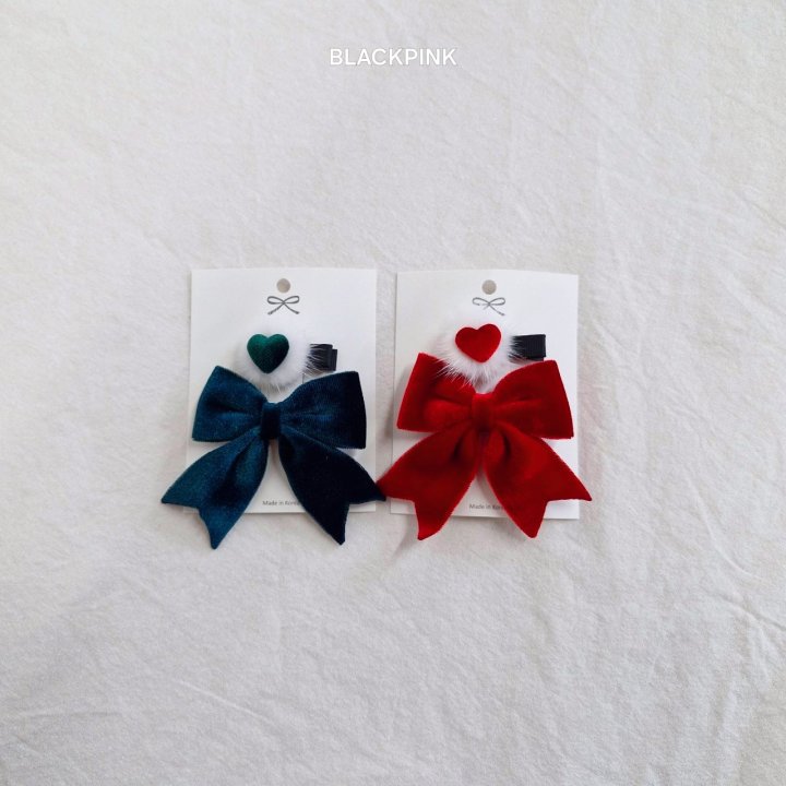 Black Pink - Korean Children Fashion - #discoveringself - Velvet Ribbon Heart Set - 2