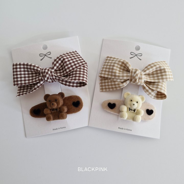 Black Pink - Korean Children Fashion - #discoveringself - Check Bear Set - 3