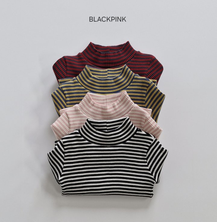 Black Pink - Korean Children Fashion - #discoveringself - Ribbed Stripe Half Turtleneck - 2
