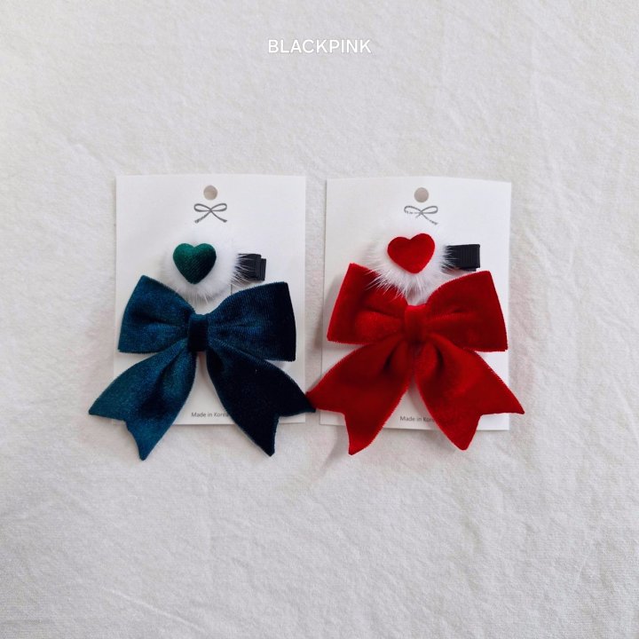 Black Pink - Korean Children Fashion - #fashionkids - Velvet Ribbon Heart Set - 3